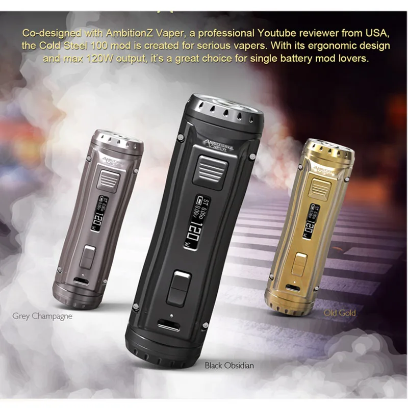 Оригинальный Ehpro Cold Steel 100 MOD 120W TC бокс мод для электронных сигарет Vape ультратонкий