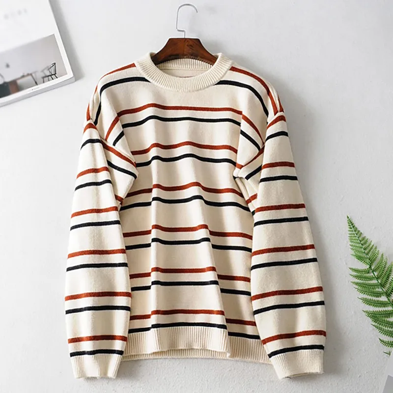 Fashion Stripe Women Sweaters Autumn Winter O Neck Pull Femme Pullovers Female Long Sleeve Loose Casual Knitted Sweater | Женская одежда