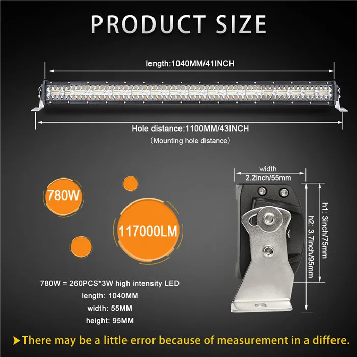 42 inch no Wires CO LIGHT 42 дюймов 3 ряда Led Light 4x4 внедорожный бар 780 Вт Стробоскопическая Светодиодная лампа для авто 4WD грузовик ATV 12 в 24 в трейлер рабочие огни 12 в 24 В - Цвет: 42 inch no Wires