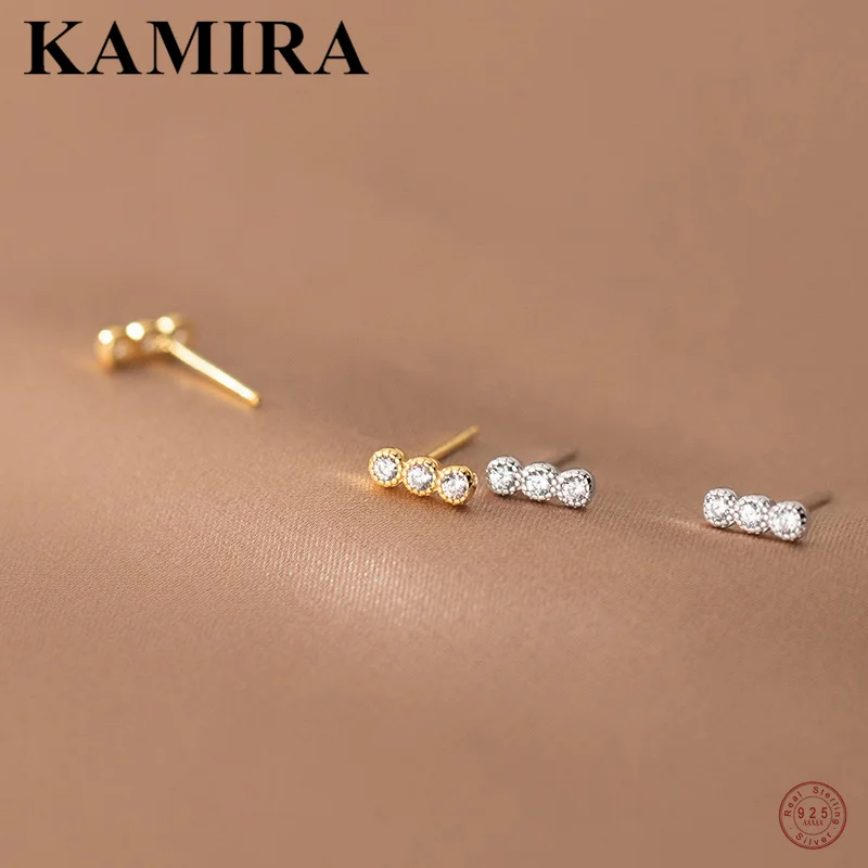 

KAMIRA 925 Sterling Silver Korean Elegant Mini Small Round Zircon Piercing Stud Earrings for Women Party Sweet Charm Jewelry Hot