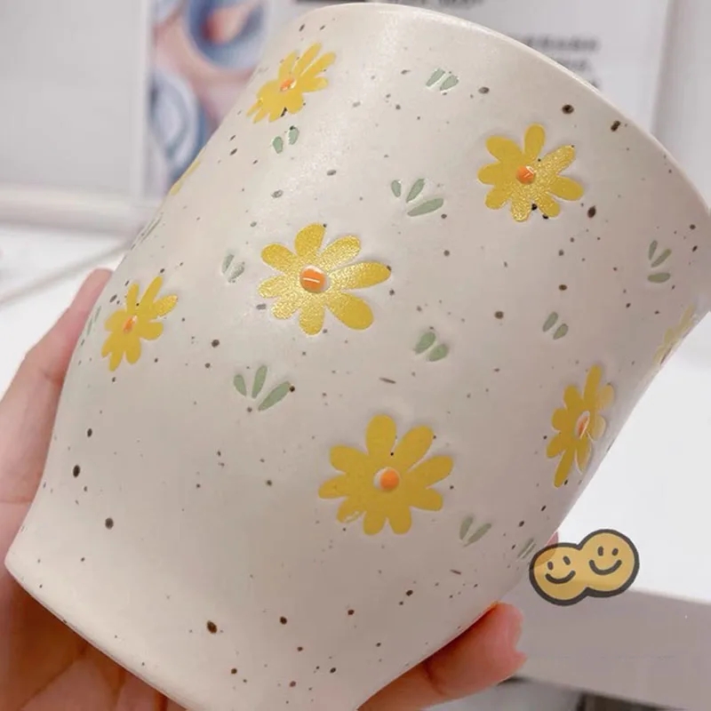 

Mug Coffee Milk Likable New Style Japanese Handmade Irregular Relief Daisy Ceramic Creative Fashion Domestic Contracted Advanced