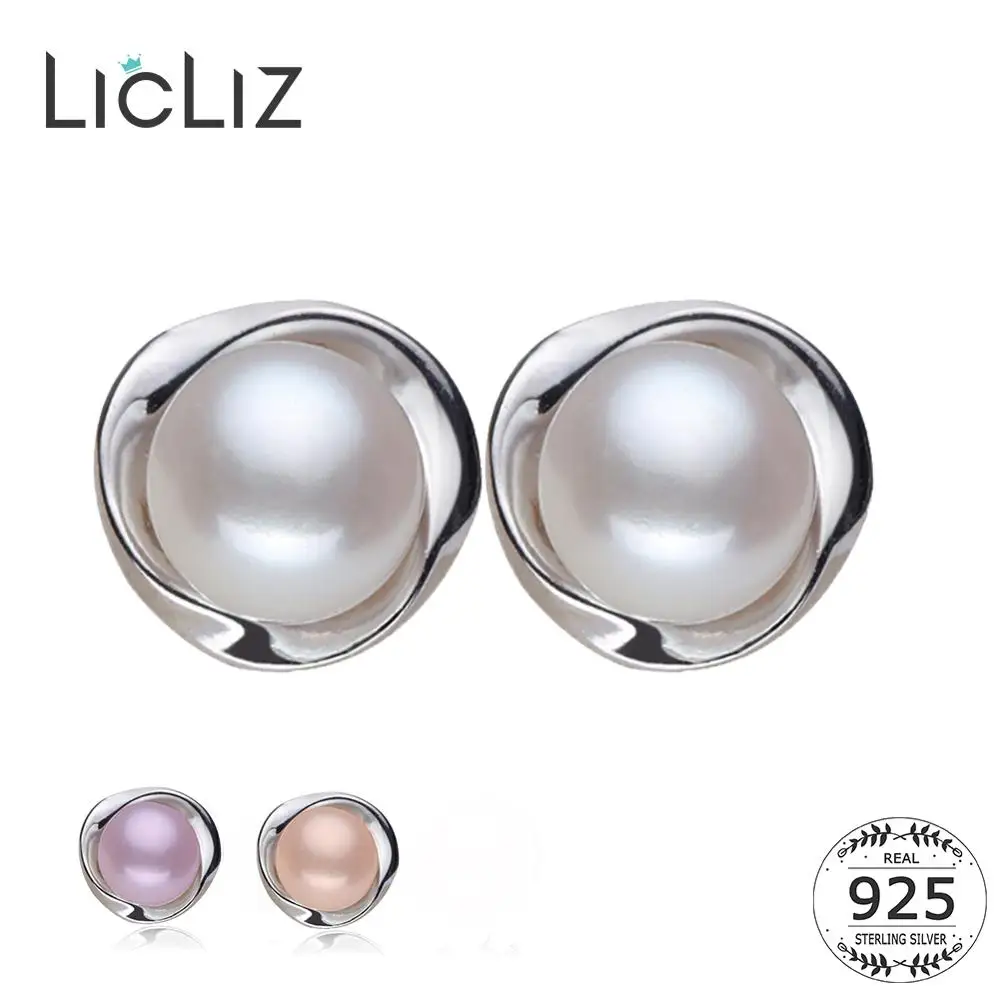 LicLiz,, 925 пробы, серебряные серьги-гвоздики с натуральным пресноводным жемчугом для женщин, белый, розовый, фиолетовый жемчуг, ювелирное изделие, Brincos LAE0023