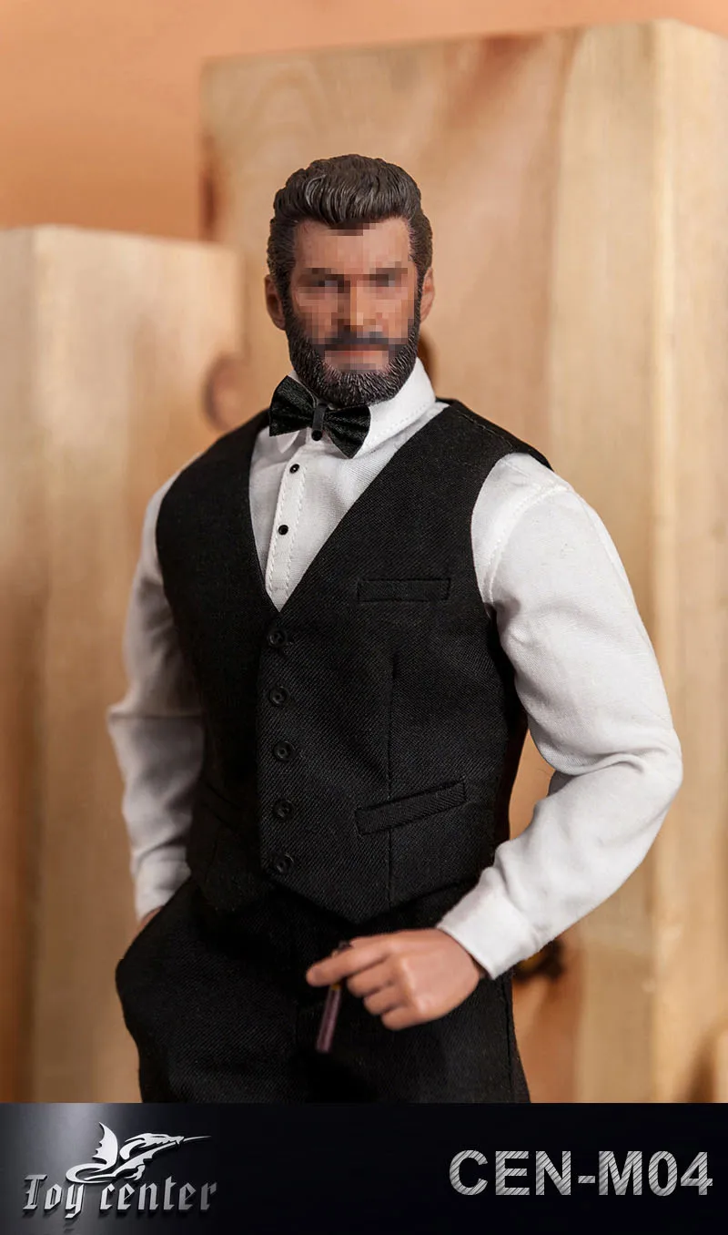 

1/6 CEN-M04 British Gentleman Black Suit with Vest Bow Tie Shirt Fit Tbleague Phicen M34 Male Body