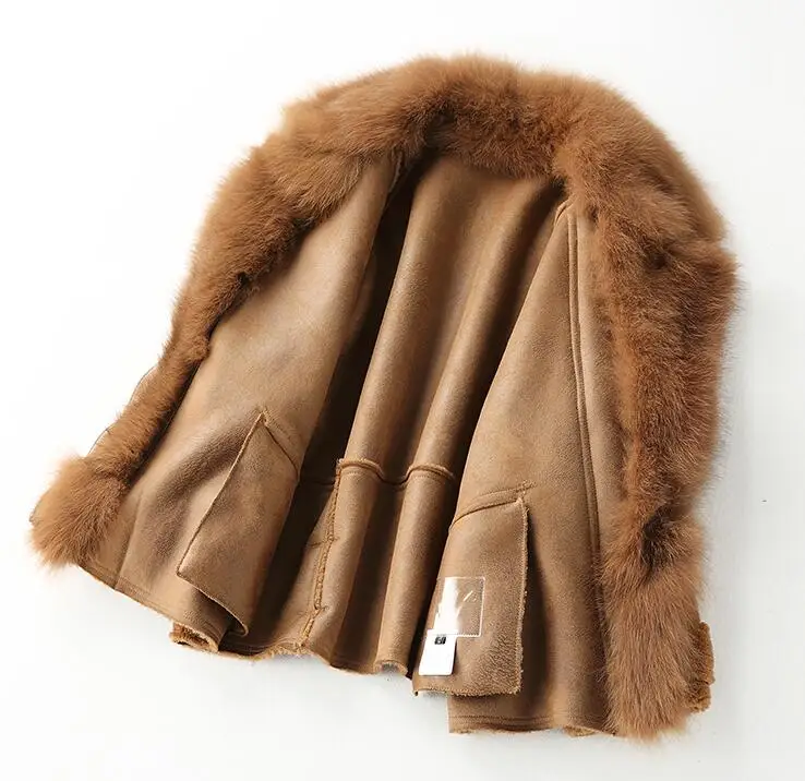 Real Fur Coat Fox Fur Collar Wool Jacket Autumn Winter Coat Women Clothes Korean Vintage Sheep Shearling Women Tops ZT3495