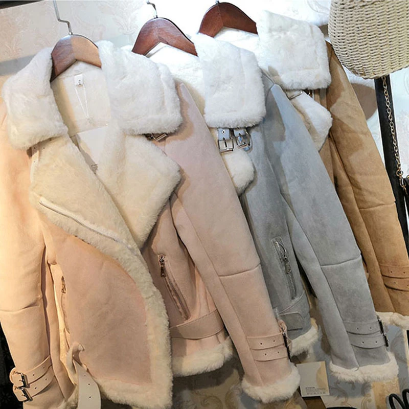 Женская замшевая куртка на овечьей шерсти с меховым воротником|Женские парки| |