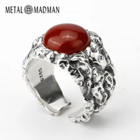 adjustable mens ring 925 sterling silver punk big carved red agate stone engraved mens ring unique party jewelry