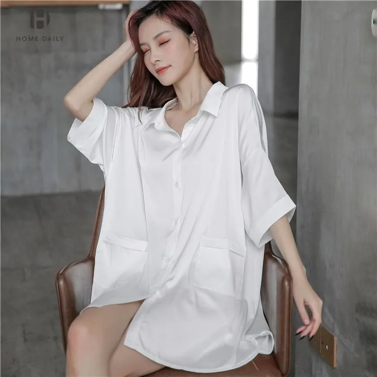 

Satin Home Dressing Gown Casual Women Nightgown Summer New Lace Nightwear Sexy Nightdress Short Sleepshirt Intimate Lingerie
