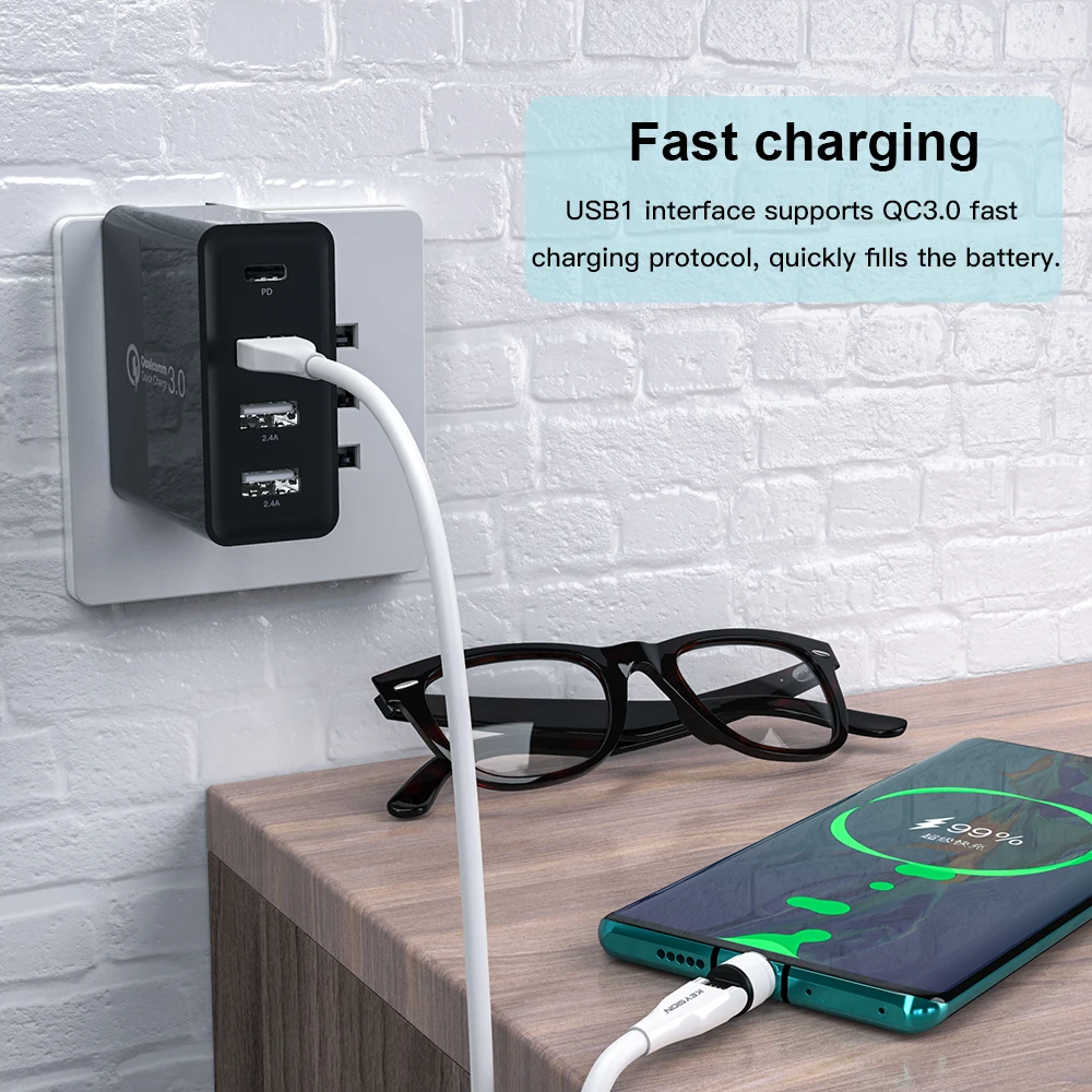 keysion 4 ports 48w quick charger pd type c usb charger for samsung iphone 12 tablet qc 3 0 fast wall charger us eu plug adapter free global shipping