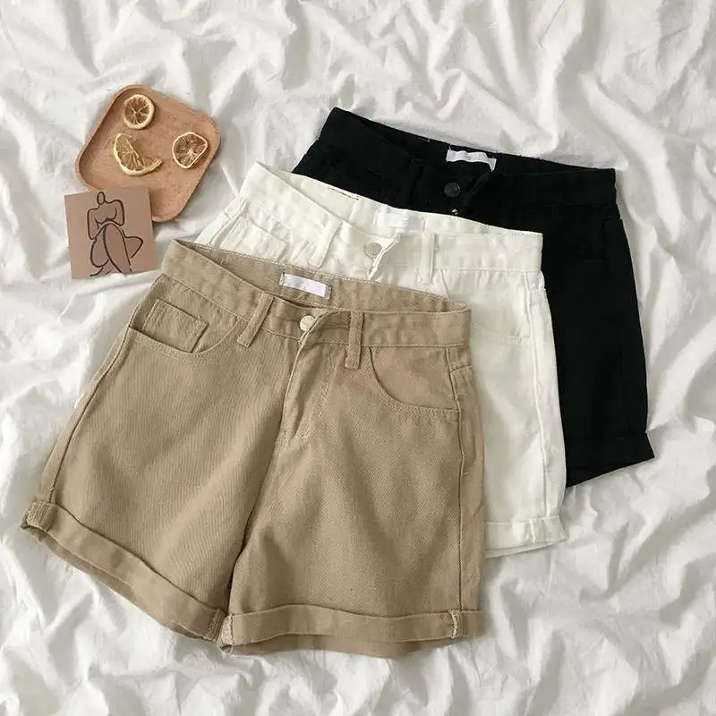 

Fashion High Waist Summer Shorts Women Vintage Casual Students Wide Leg Denim Shorts Female Loose Black Biker Shorts Women C7051