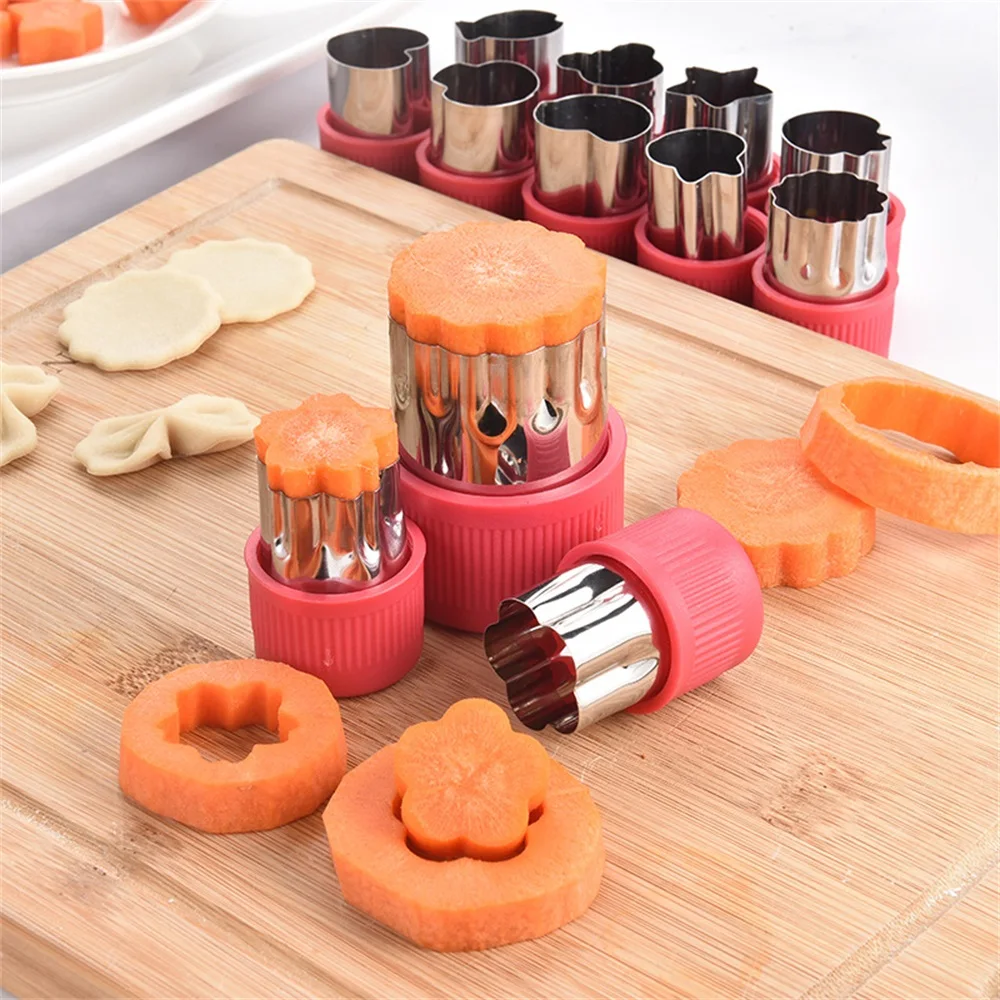 

Kitchen 12Pcs/Set Stainless Steel Embossed Film Flower Cutter Vegetable And Fruit Cutting Mold DIY Cutter Set Kitchen Gadgets