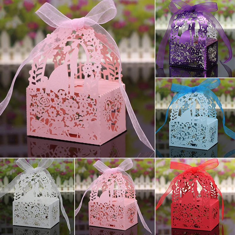 

Hollow Boxes Gift Candy Box Wedding Favors 6*4*3.5cm 2.4*1.6*1.4 inch Ribbon+Paper Party Home