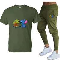 2021 hot sale summer t shirt pants suit casual brand fitness jogging pants t shirt hip hop fashion mens sportswear pants