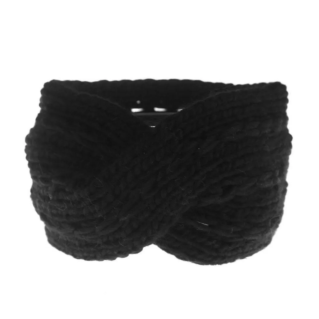 Fashion Women Girls Headbands Winter Cross Braided Headband Ear Warmer Head Wraps Hair Accessories For Women accesorios mujer - Цвет: Черный