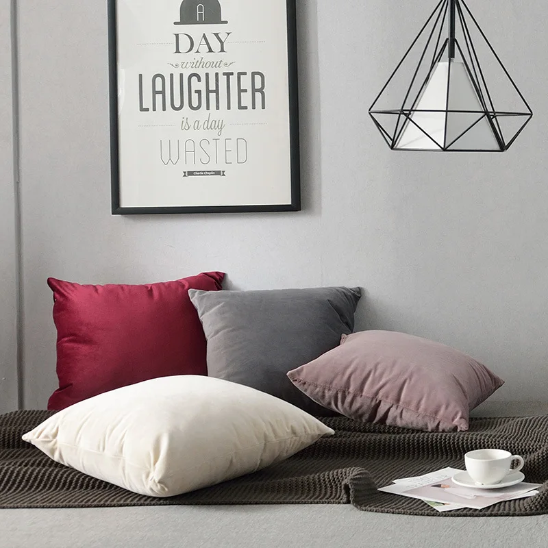

Velvet Pillow Simple Sofa Pillow Cushion Nordic Pillow Bedside Cushion Solid Color Square Pillowcase 5 Size