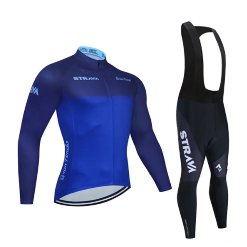 

2021 STRAVA Pro Team cycling Jersey set Bicycle Clothing Breathable Men Long sleeve shirt Bike bib shorts 20D Gel pad
