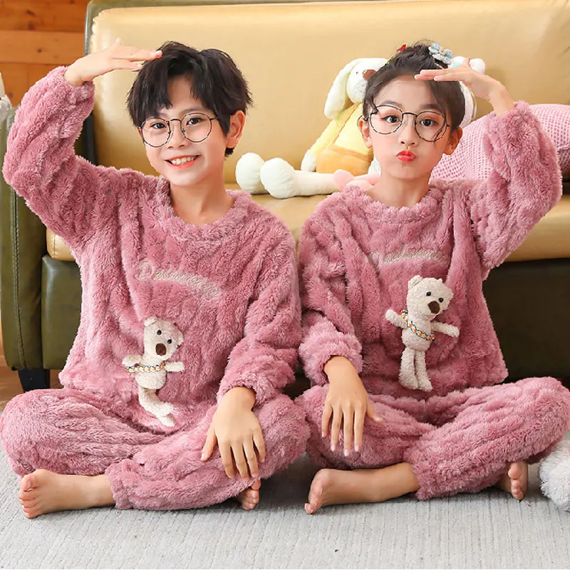 

Фланелевая одежда для сна для девочек и мальчиков, Детские пижамные комплекты, детские пижамы, утепленная мультяшная кукла, модель 2021, детск...