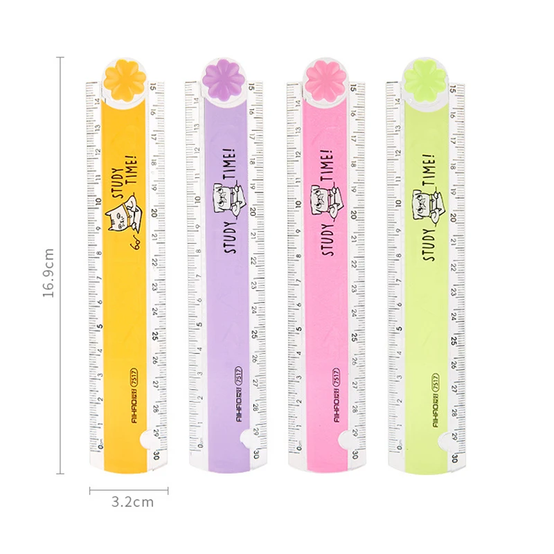 

30CM New Cute Kawaii Study Time Color Folding Ruler Multifunction DIY Drawing Rulers For Kids Students Office School Stationery