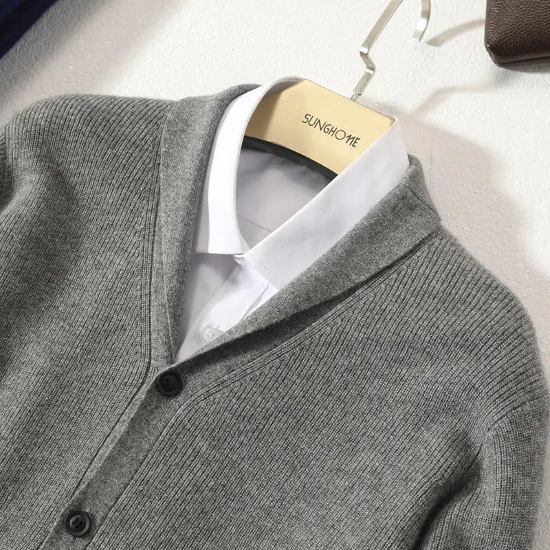 Серый Мужские куртки кашемировые вязаные кардиганы Зимние новые модные мягкие и теплые свитера плотная трикотажная одежда - Цвет: Серый