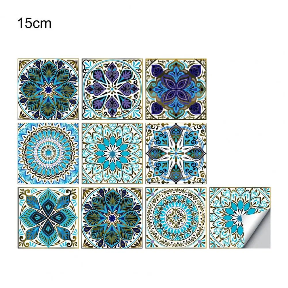 

10Pcs/Set Wall Sticker Wear Resistance Waterproof PVC Mandala Hard Tiles Sticker for Bathroom
