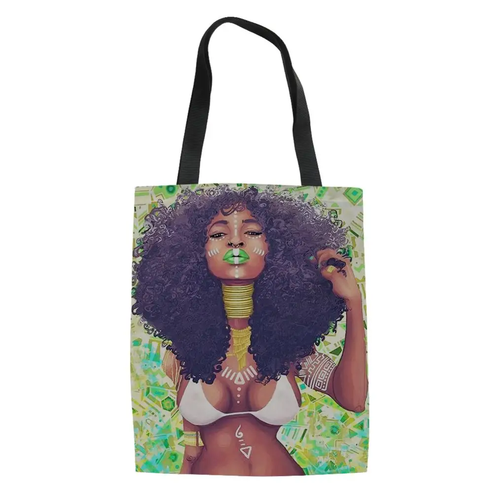Африканская темнокожая девушка Искусство Печать Tote Женская Холщовая Сумка для