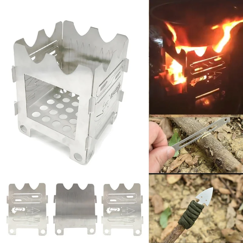 

Portable Folding Wood Fishhook Card Stove Survival Cooking System Pocket Stove for Camping Lightweight Wood Stove Backpacking