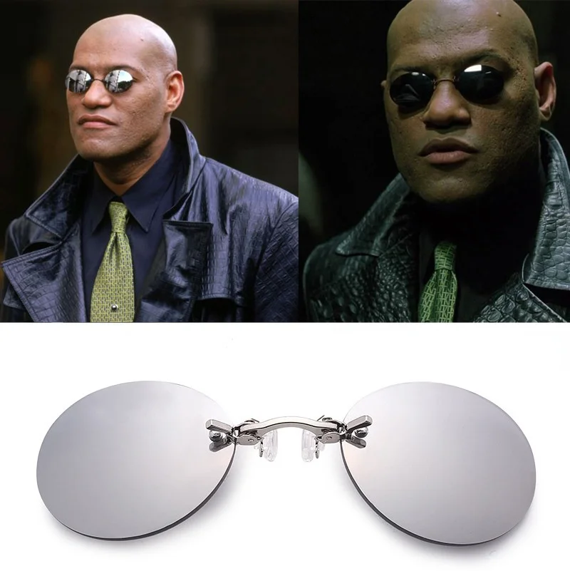 Round Clip-Nose Sunglasses Rimless Punk Clip On Sunglasses Women Men Driving Sunglasses Frameless Coating Eyeglasses UV400