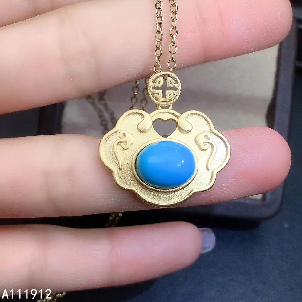 

KJJEAXCMY fine jewelry natural blue Turquoise 925 sterling silver women pendant necklace chain support test lovely