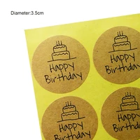 100 pcslot happy birthday round seal sticker kraft paper adhesive stickers for homemade bakery gift packaging scrapbooking