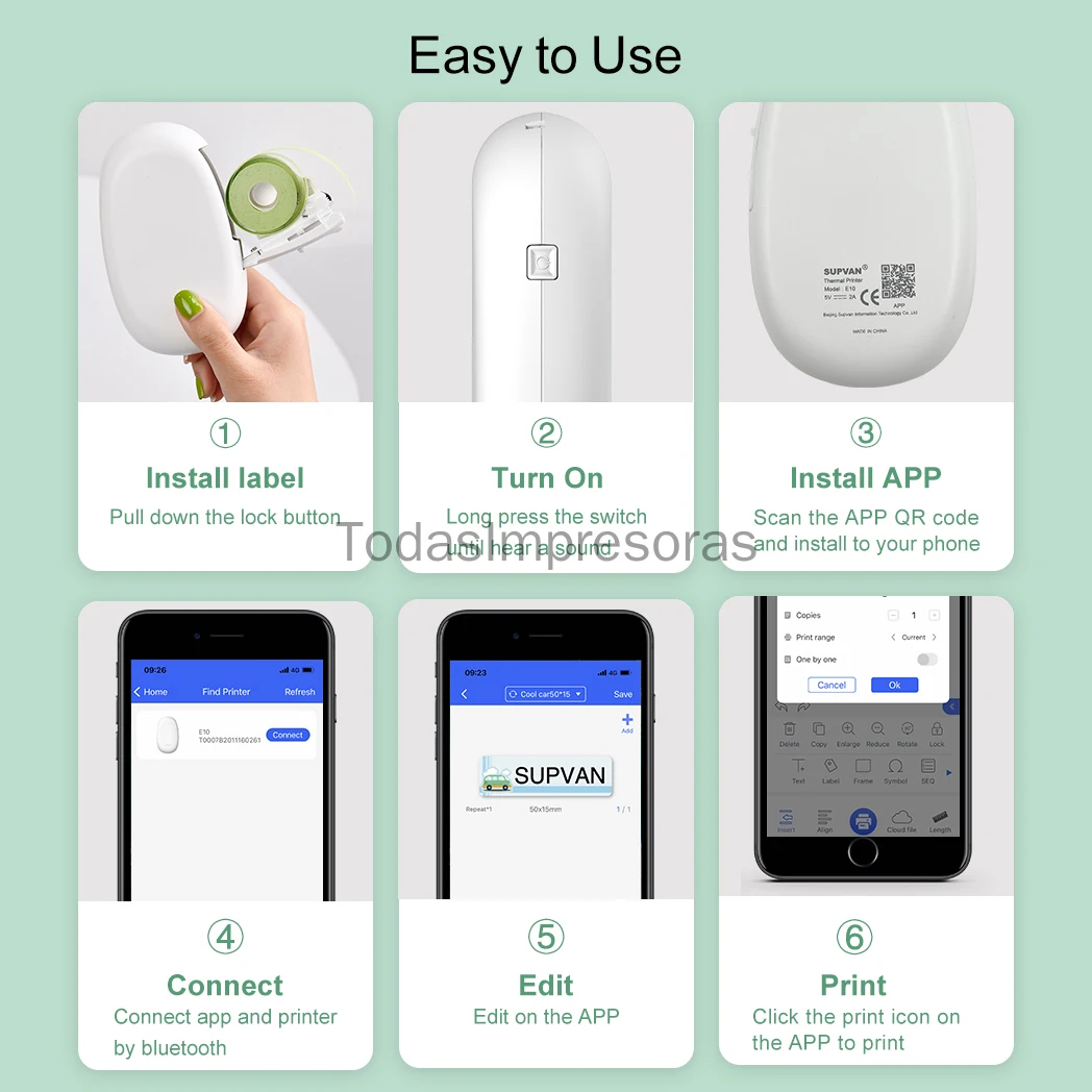 Supvan Mini 12-15 мм принтер для этикеток портативный термопринтер Bluetooth Штрих-Код QR