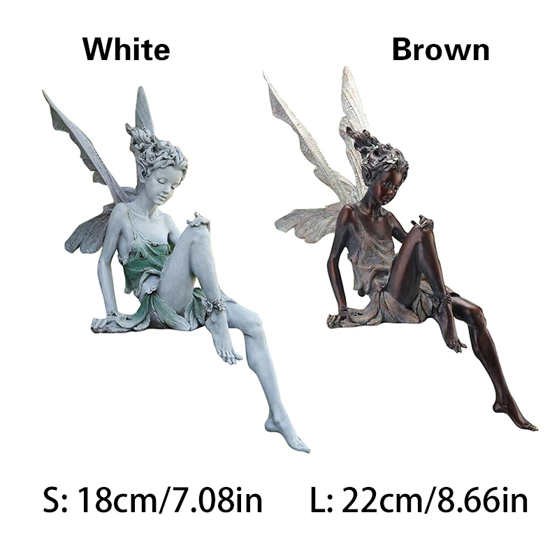 

4 Styles Fairy Garden Statue Decoration Retro Elegant Angel Sitting Resin Craft Landscaping Backyard Lawn Ornament
