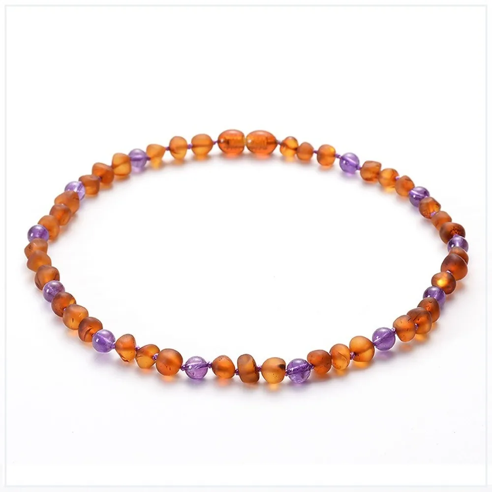 

Baltic Sea Natural Amber Baby Beaded Purple Crystal Necklace Baby Teething Amber Necklace Jewelry Safety Health Environmental