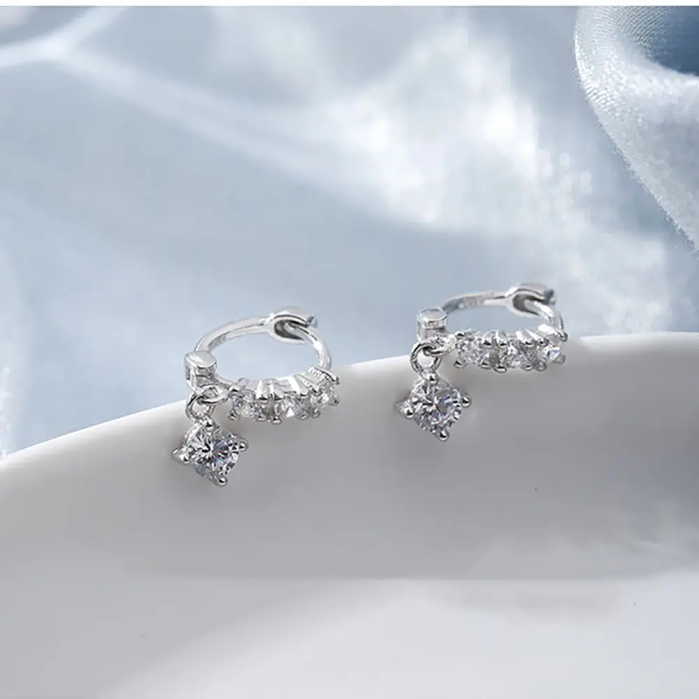 

Korean Earrings 2021Trend Simple Small Exquisite Single Row Zircon Earrings For Girls Women Hoop Earrings
