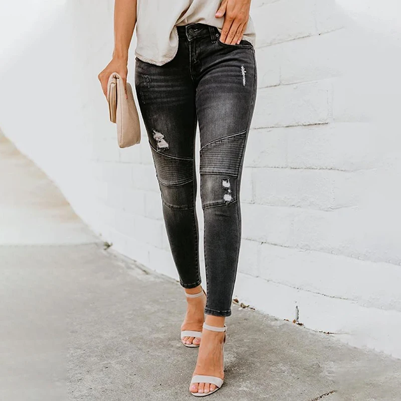 

Women's Jeans Ripped Slim Fit Denim Pants High Waisted Skinny Leg Stretchy Trousers Casual Pencil Jeans Pants For Female