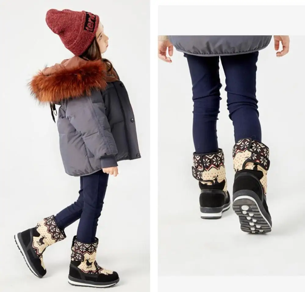 Зимние ботинки для девочек и мальчиков зимние мамы Детские Пуховые снежинки