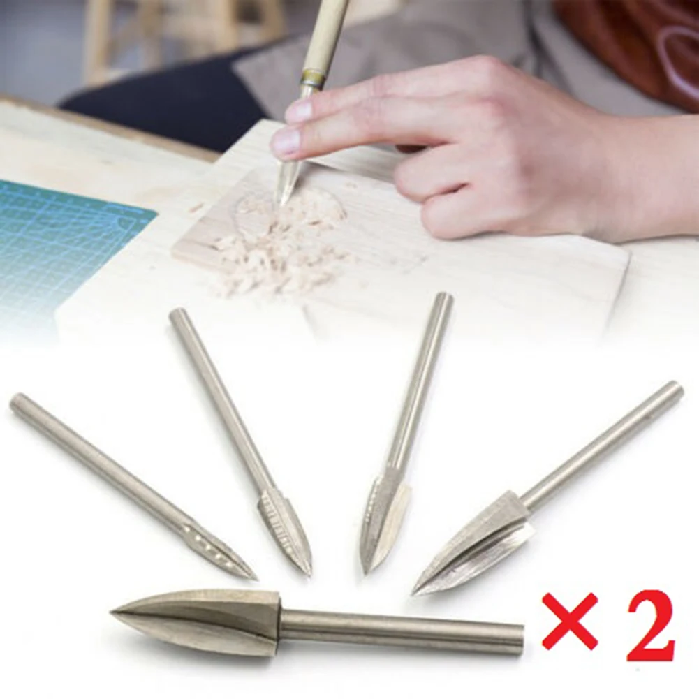 

10PCS Wood Carving Engraving Drill Bit 3x3/4/5/6/8mm Chisel Knifes Milling Cutter Carving Root Tools Hand Tools Accessories