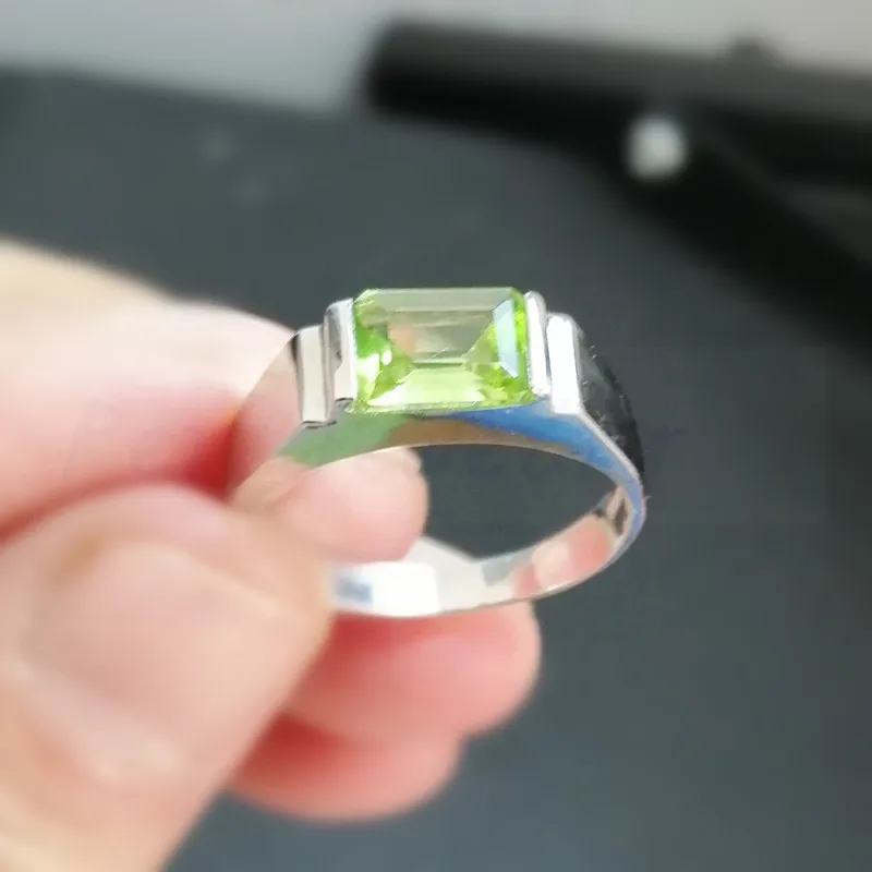 Кольцо Peridot мужское кольцо с натуральным Перидотом серебряное мелкими зелеными