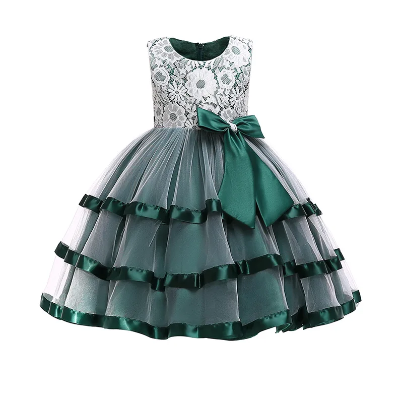 

Autumn Girl's Dress with Bows for Children Princess Dress Lace Girl Dance Performance Dress