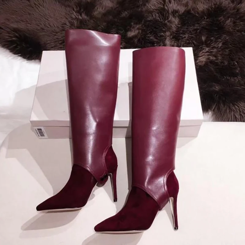 Универсальные женские сапоги до колена замшевые из кожи с верхним слоем