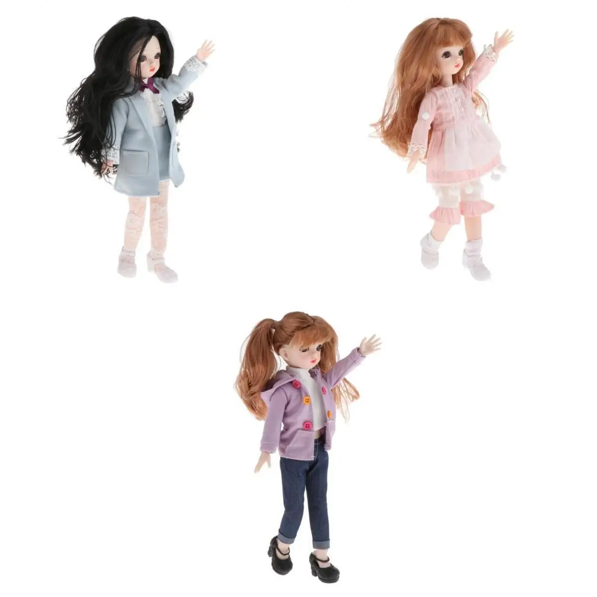 

Set Of 3 30cm 16 Jointed Girl Doll Soft Hair Kids Girl Pretend Play Toy