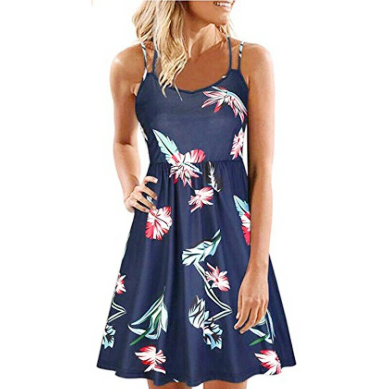 Новинка 2020 женская одежда летнее платье без рукавов на бретелях с принтом и