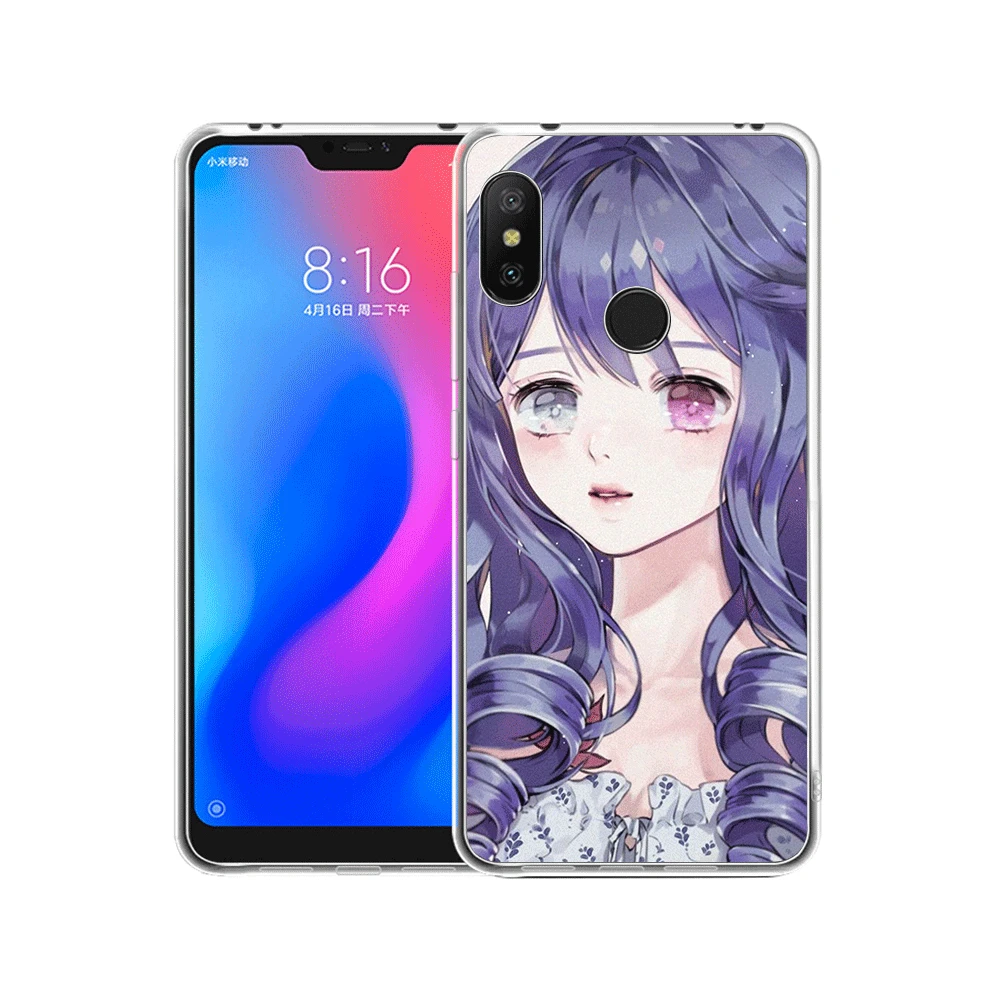 Чехол на мобильный телефон для Xiaomi Redmi Note 8 6 7 5 Pro 4 4X 5A аниме с фиолетовыми волосами
