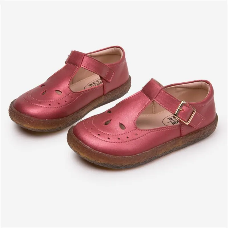 

New Quality Leather Shoes Sandals Girls Princess Spring/Autumn Genuine Leather inner Single Shoe Children Party Shoes Kids Flats