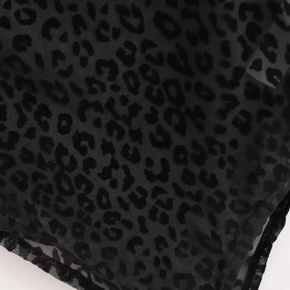 

2021 Summer Leopard Print Flocking Sling Sleeveless Wild Slim Slimming Bottoming Pants Streetwea