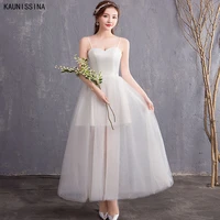 simple wedding dress white ankle length sweetheart a line bridal gown sleeveless back lacing tulle wedding party bride dresses