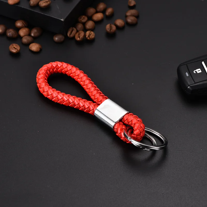 

New leather rope double ring Keychains braided rope metal lovers Key Chain leather car Key Ring small gifts for men and women