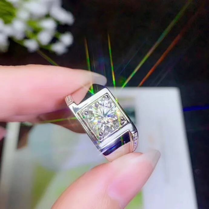 Kkmall Store круглое серебряное кольцо Moissanite 1.00ct D VVS роскошное свадебное кольцо Moissanite для мужчин серебряное кольцо 925