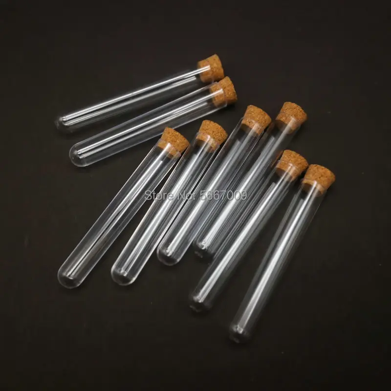 

50pcs 13x78mm Lab Clear Plastic Test Tubes With Corks Stoppers Caps Wedding Favor Gift Tube Laboratory School