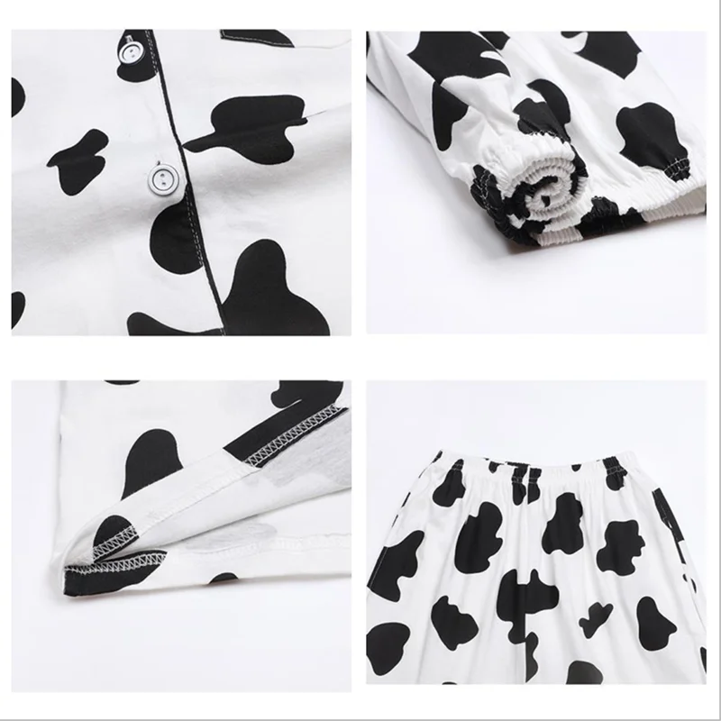 

Women's Pajamas Cotton Cow Pattern Sleepwear Tops+Trouser Suits Homewear Clothes Set Spring Long-Sleeved Clothes Long Sleeve New