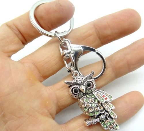 Натуральный кварцевый кристалл брелок для ключей в форме Совы Серебристый