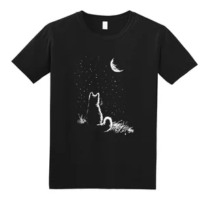 Moon Thinking Cat Unisex Tshirts Galaxy Aesthetic Man Tops Tees Summer Camisas Hombre Fast Shipping 100 Cotton Clothes